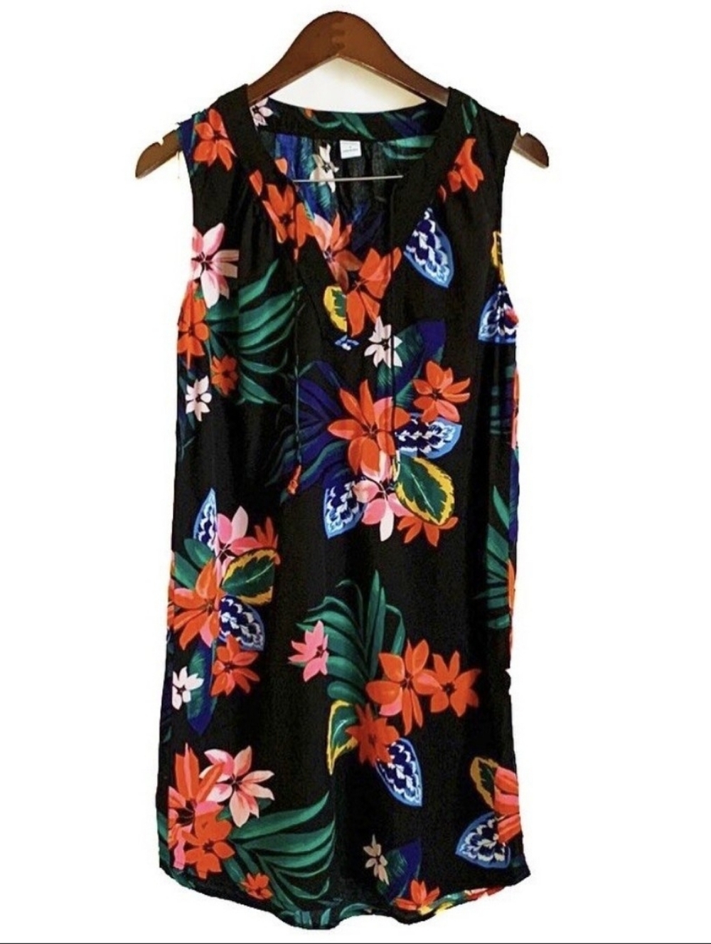 Old Navy Black Tropical Floral Sleeveless Dress